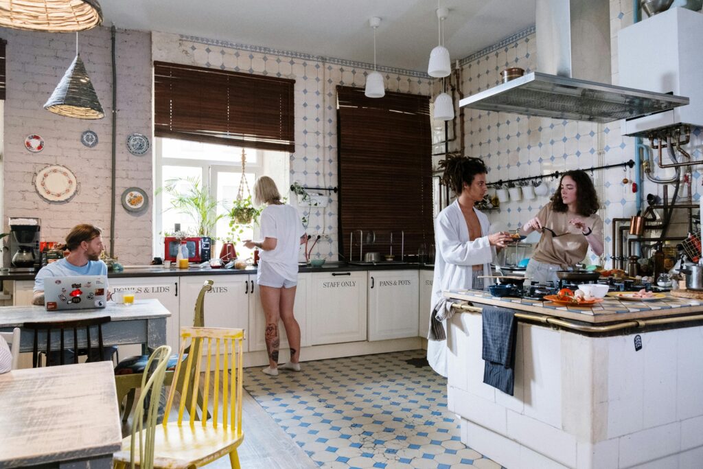 housemates hanging out in kitchen together